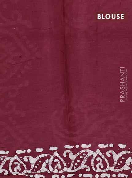 Batik cotton saree deep maroon with allover prints and batik printed border