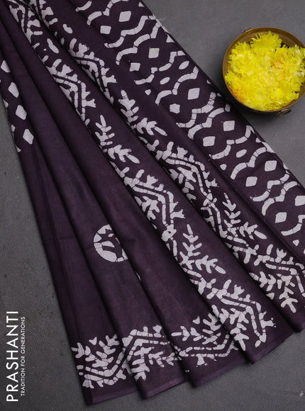 Batik cotton saree deep purple with batik butta prints and batik printed border
