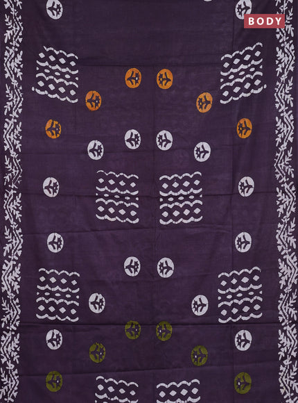 Batik cotton saree deep purple with batik butta prints and batik printed border