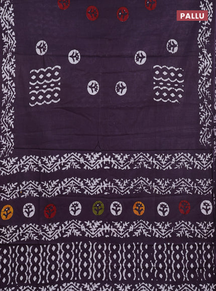 Batik cotton saree deep purple with batik butta prints and batik printed border