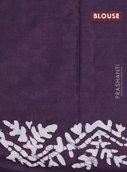 Batik cotton saree deep purple with batik butta prints and batik printed border