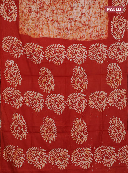 Batik cotton saree rust shade with allover prints and batik printed border