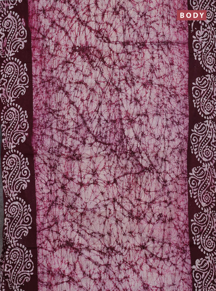 Batik cotton saree deep wine with allover prints and batik printed border