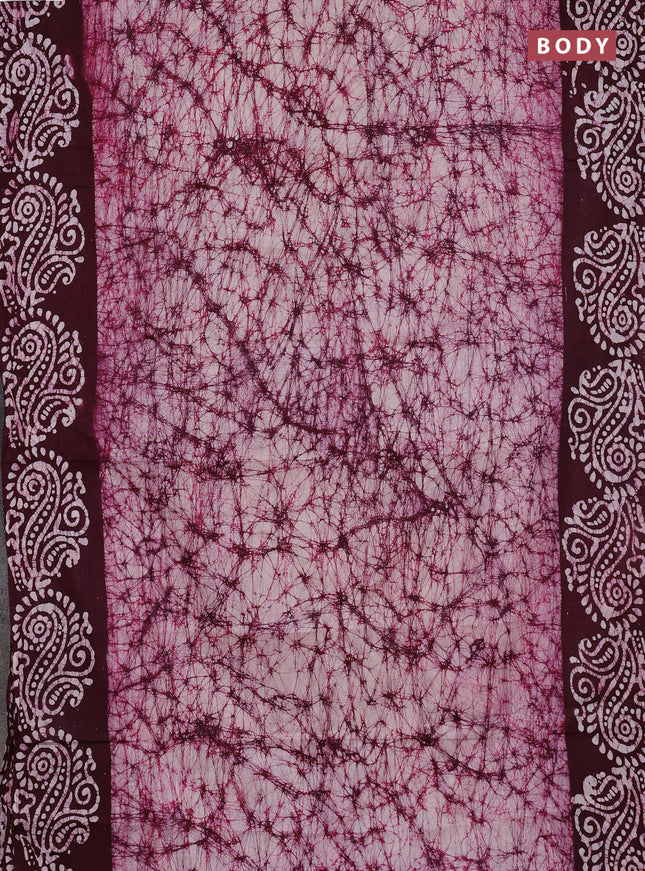 Batik cotton saree deep wine with allover prints and batik printed border