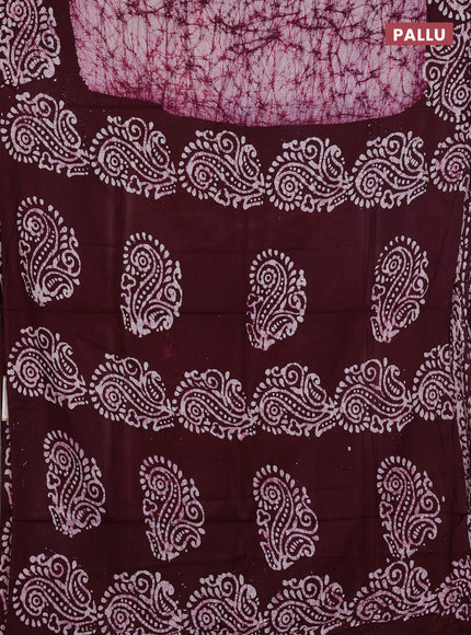 Batik cotton saree deep wine with allover prints and batik printed border