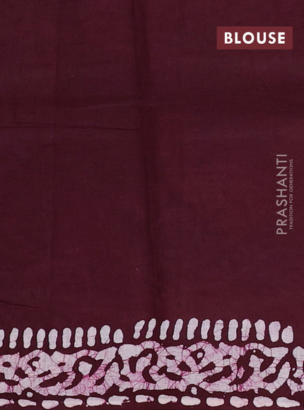 Batik cotton saree deep wine with allover prints and batik printed border