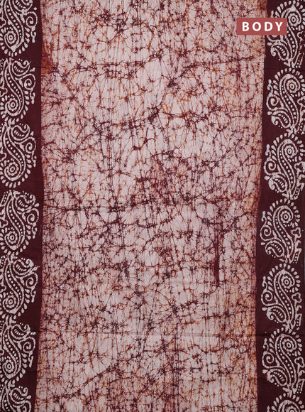 Batik cotton saree deep maroon with allover prints and batik printed border