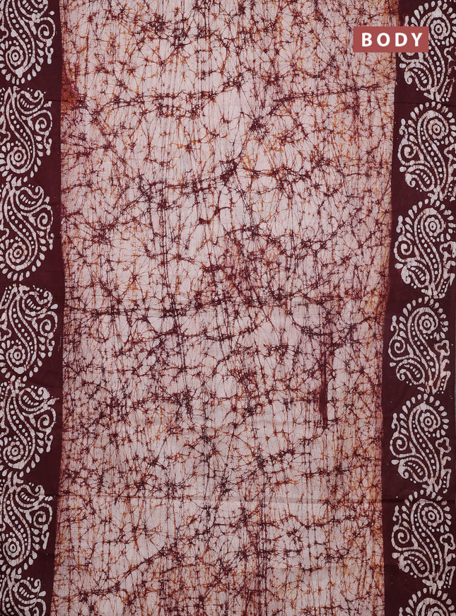 Batik cotton saree deep maroon with allover prints and batik printed border