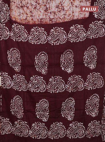 Batik cotton saree deep maroon with allover prints and batik printed border