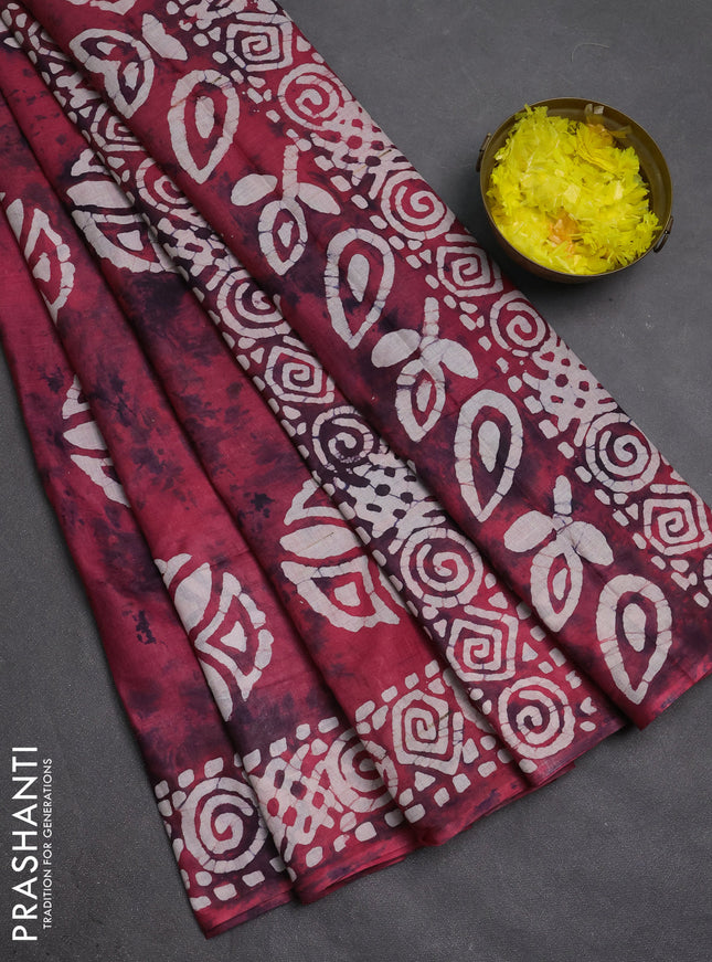 Batik cotton saree pink with batik butta prints and batik printed border