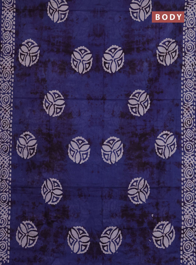 Batik cotton saree blue with batik butta prints and batik printed border