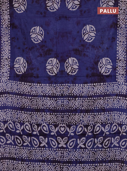 Batik cotton saree blue with batik butta prints and batik printed border