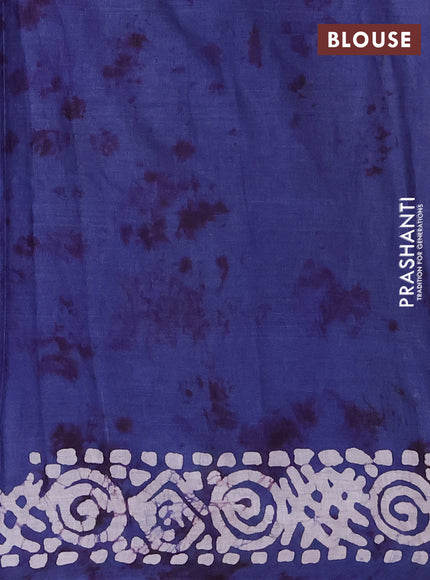 Batik cotton saree blue with batik butta prints and batik printed border