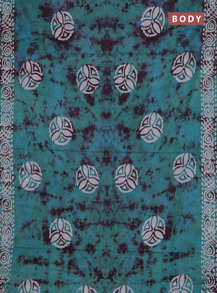 Batik cotton saree teal green with batik butta prints and batik printed border
