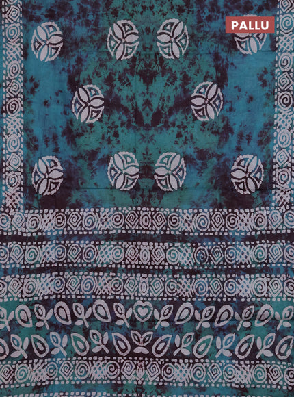 Batik cotton saree teal green with batik butta prints and batik printed border