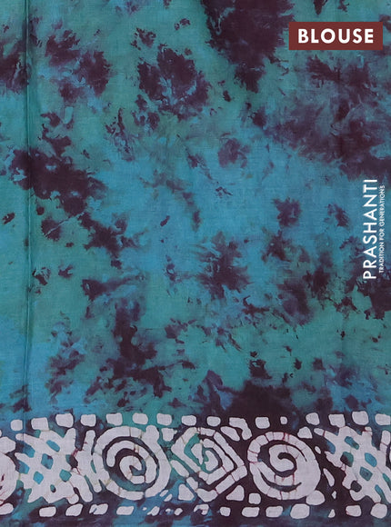 Batik cotton saree teal green with batik butta prints and batik printed border