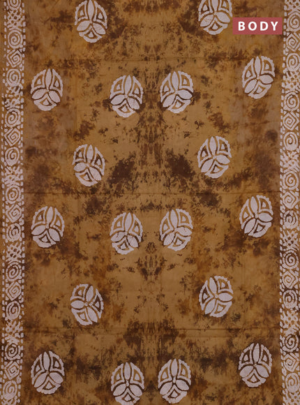 Batik cotton saree mehendi green with batik butta prints and batik printed border