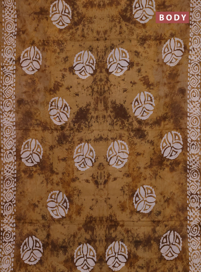 Batik cotton saree mehendi green with batik butta prints and batik printed border