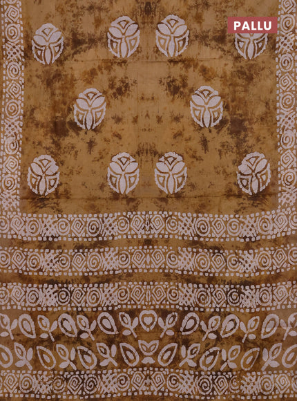 Batik cotton saree mehendi green with batik butta prints and batik printed border