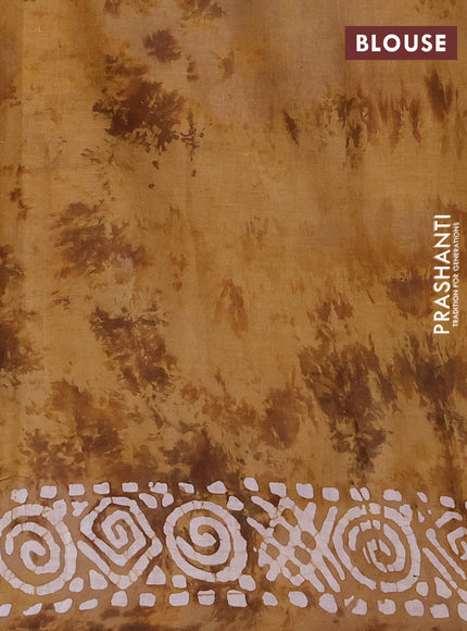 Batik cotton saree mehendi green with batik butta prints and batik printed border