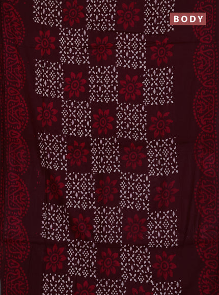 Batik cotton saree deep wine shade with allover prints and batik printed border