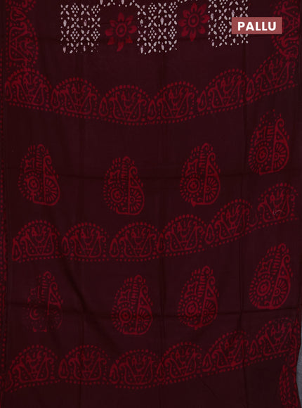 Batik cotton saree deep wine shade with allover prints and batik printed border