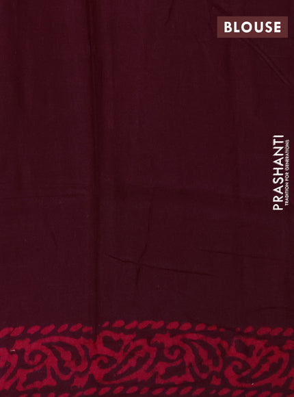Batik cotton saree deep wine shade with allover prints and batik printed border