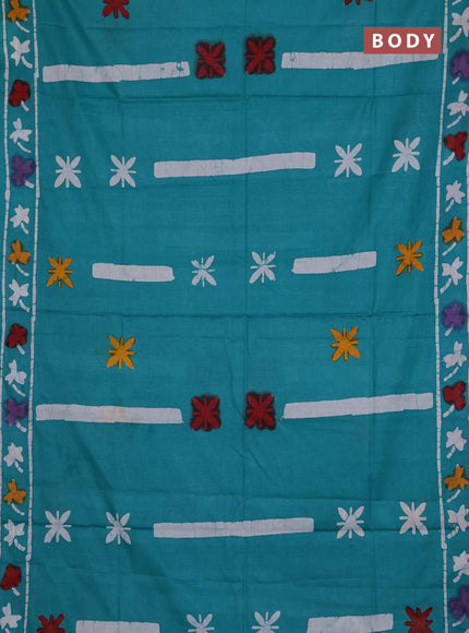 Batik cotton saree teal green with batik butta prints and batik printed border