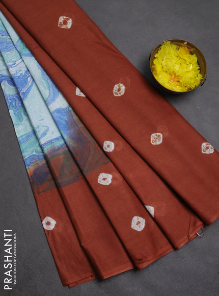 Batik cotton saree multi colour and rust shade with allover prints and batik printed border