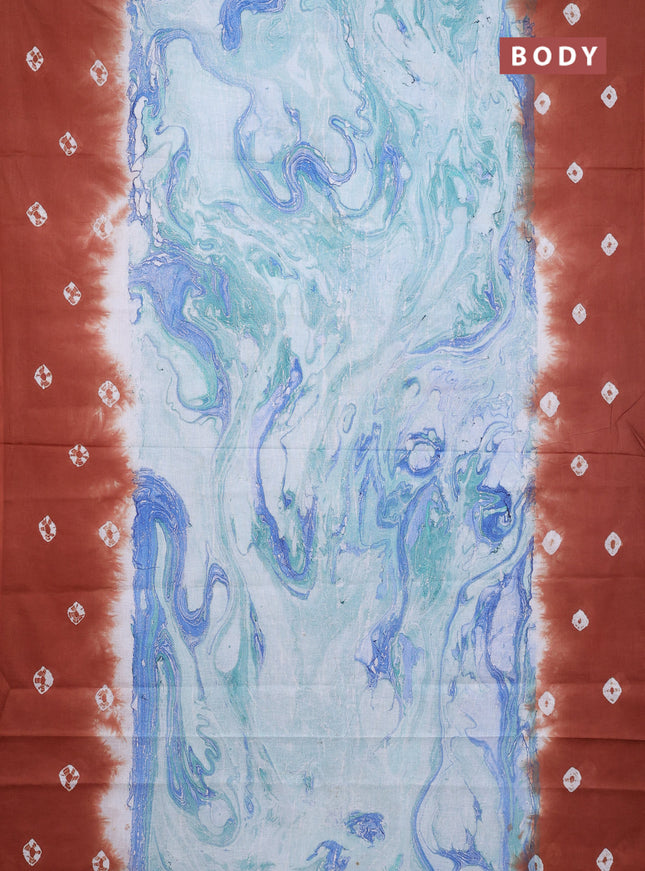 Batik cotton saree multi colour and rust shade with allover prints and batik printed border