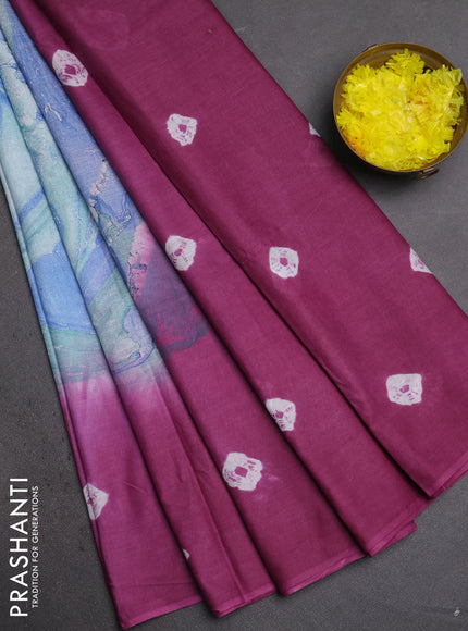 Batik cotton saree magenta pink with allover prints and batik printed border
