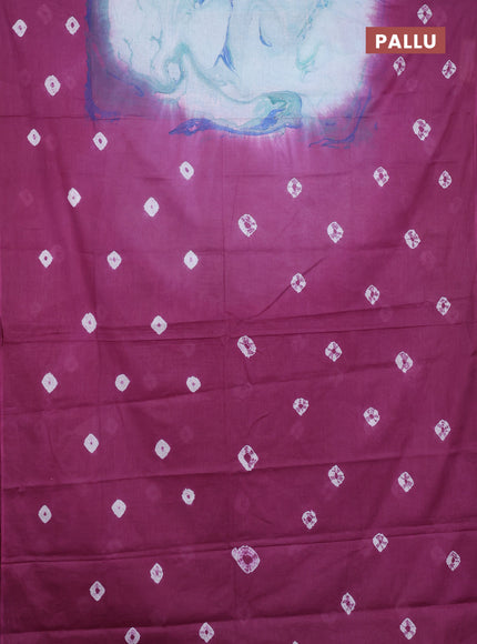 Batik cotton saree magenta pink with allover prints and batik printed border
