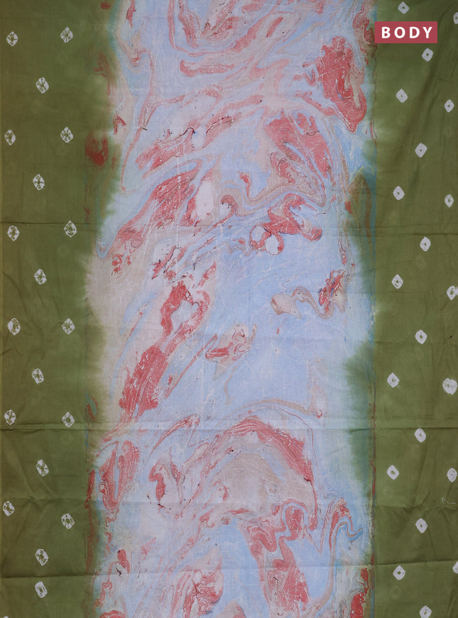 Batik cotton saree multi colour and mehendi green with allover prints and batik printed border