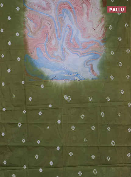 Batik cotton saree multi colour and mehendi green with allover prints and batik printed border