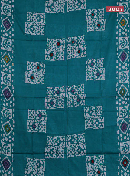 Batik cotton saree teal green with batik butta prints and batik printed border