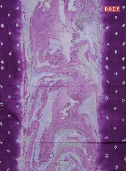 Batik cotton saree multi colour and purple with allover prints and batik printed border