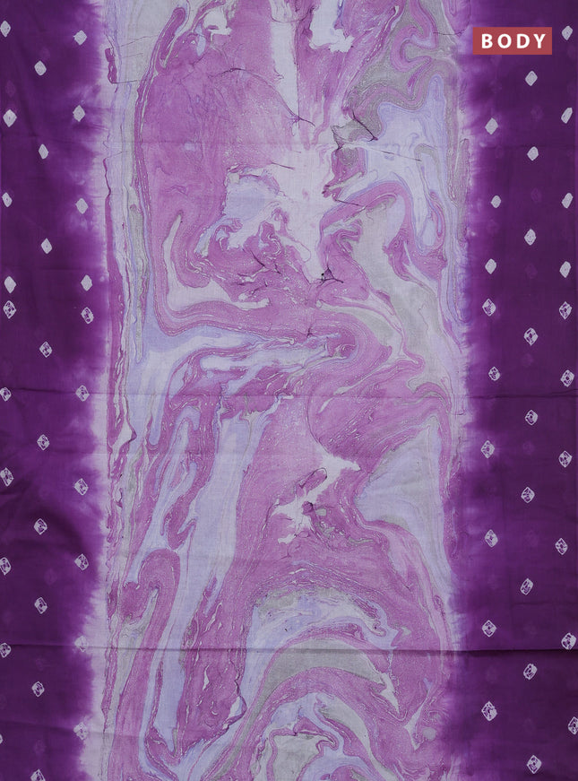 Batik cotton saree multi colour and purple with allover prints and batik printed border
