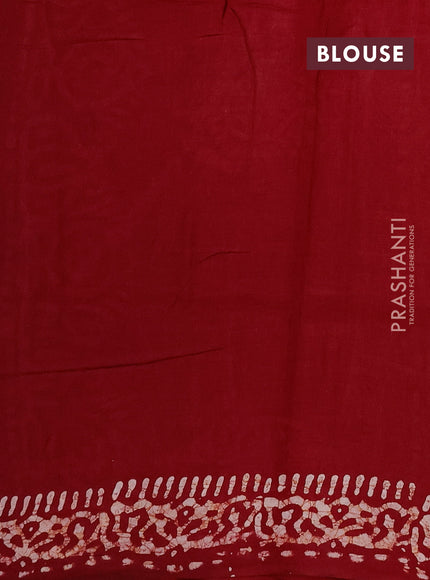 Batik cotton saree maroon with allover prints and batik printed border
