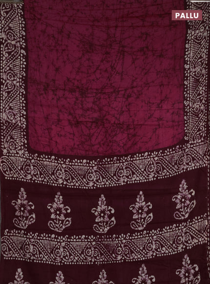 Batik cotton saree pink and wine shade with allover prints and batik printed border
