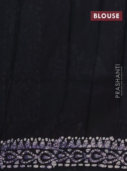 Batik cotton saree green and navy blue with allover prints and batik printed border