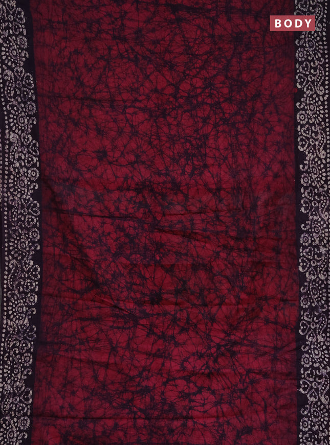 Batik cotton saree wine and deep wine with allover prints and batik printed border
