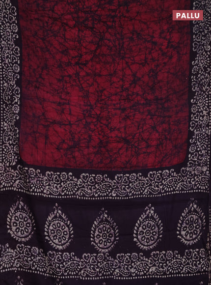 Batik cotton saree wine and deep wine with allover prints and batik printed border