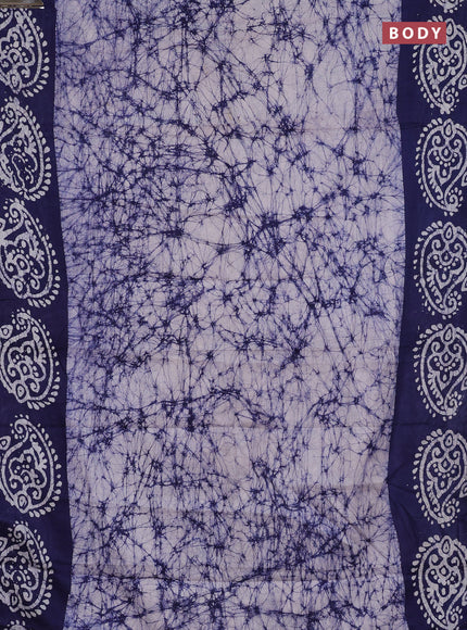 Batik cotton saree off white and navy blue with allover prints and batik printed border
