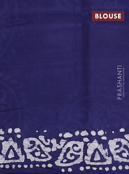 Batik cotton saree off white and navy blue with allover prints and batik printed border