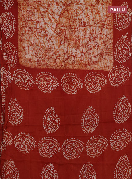 Batik cotton saree rust shade with allover prints and batik printed border