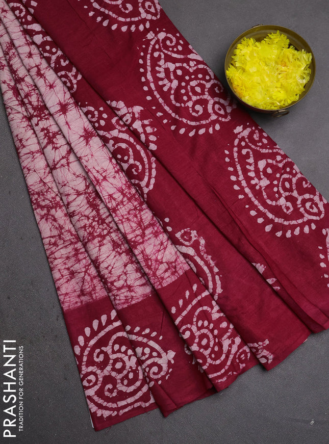 Batik cotton saree pink with allover prints and batik printed border