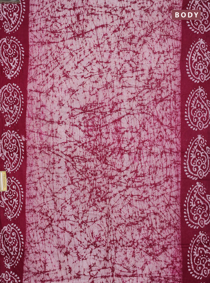 Batik cotton saree pink with allover prints and batik printed border