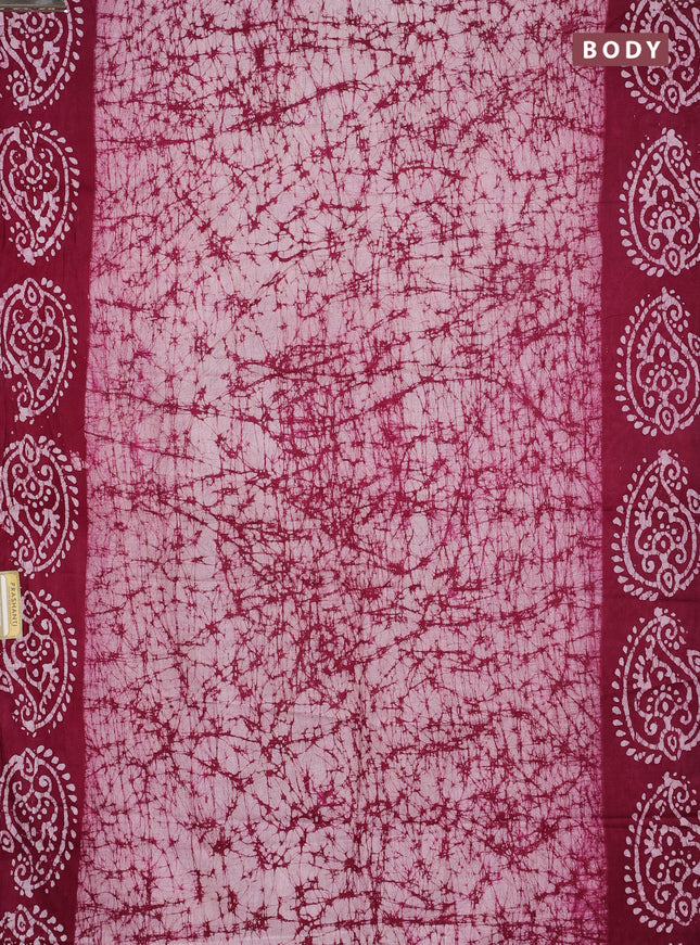 Batik cotton saree pink with allover prints and batik printed border