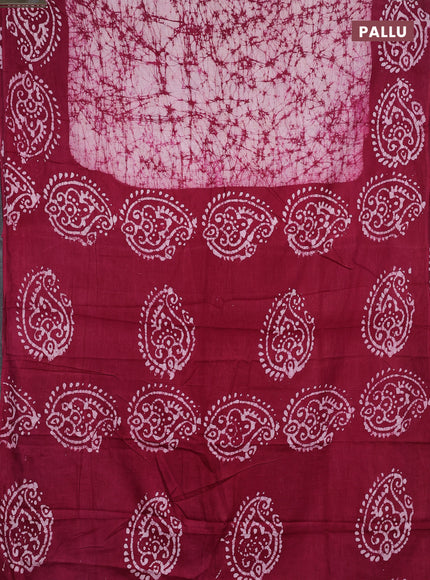 Batik cotton saree pink with allover prints and batik printed border