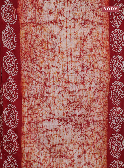 Batik cotton saree maroon with allover prints and batik printed border